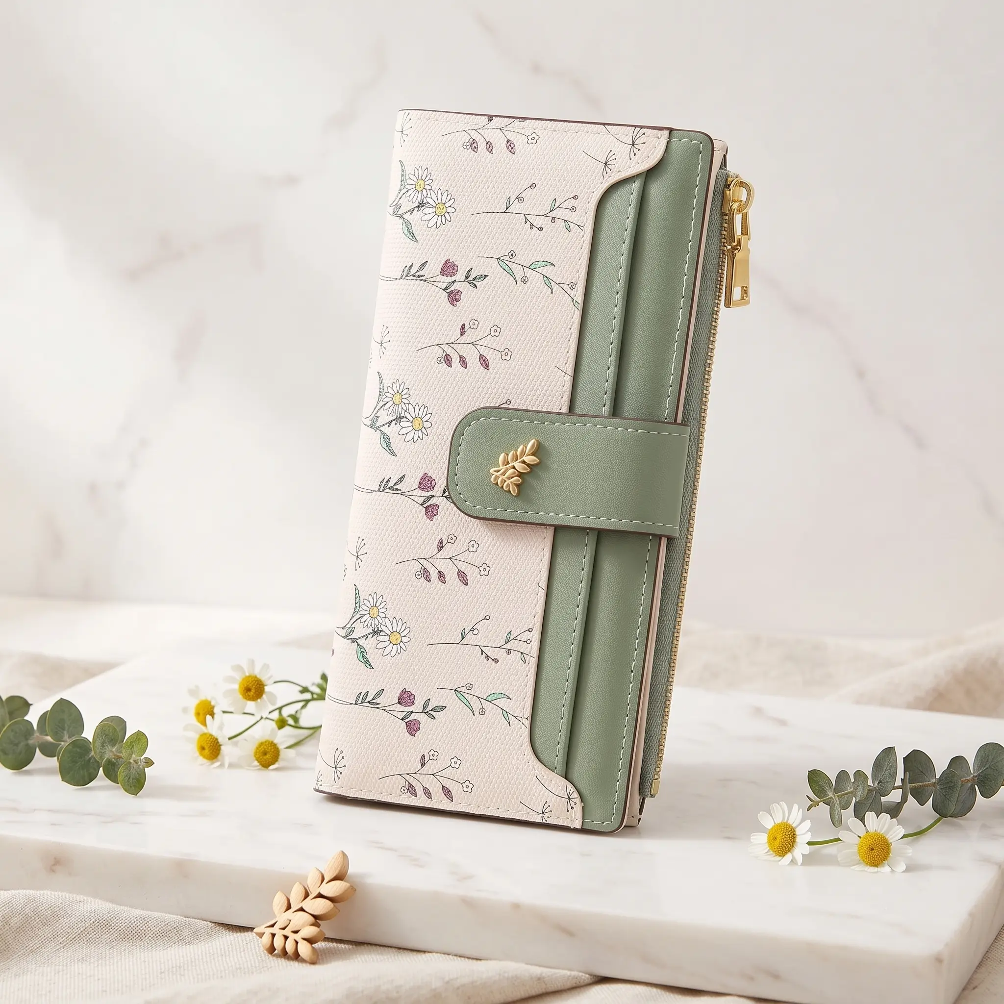 Women's Floral Print Bifold Vegan Leather Wallet - Slim Fit, High Capacity, Lightweight, RFID Blocking, Zipper Pocket, Neat Stitching - for Festive Party Gifting, Daily Use (Sports & Outdoor Camping & Hiking Bags & Packs), Bifold Shape