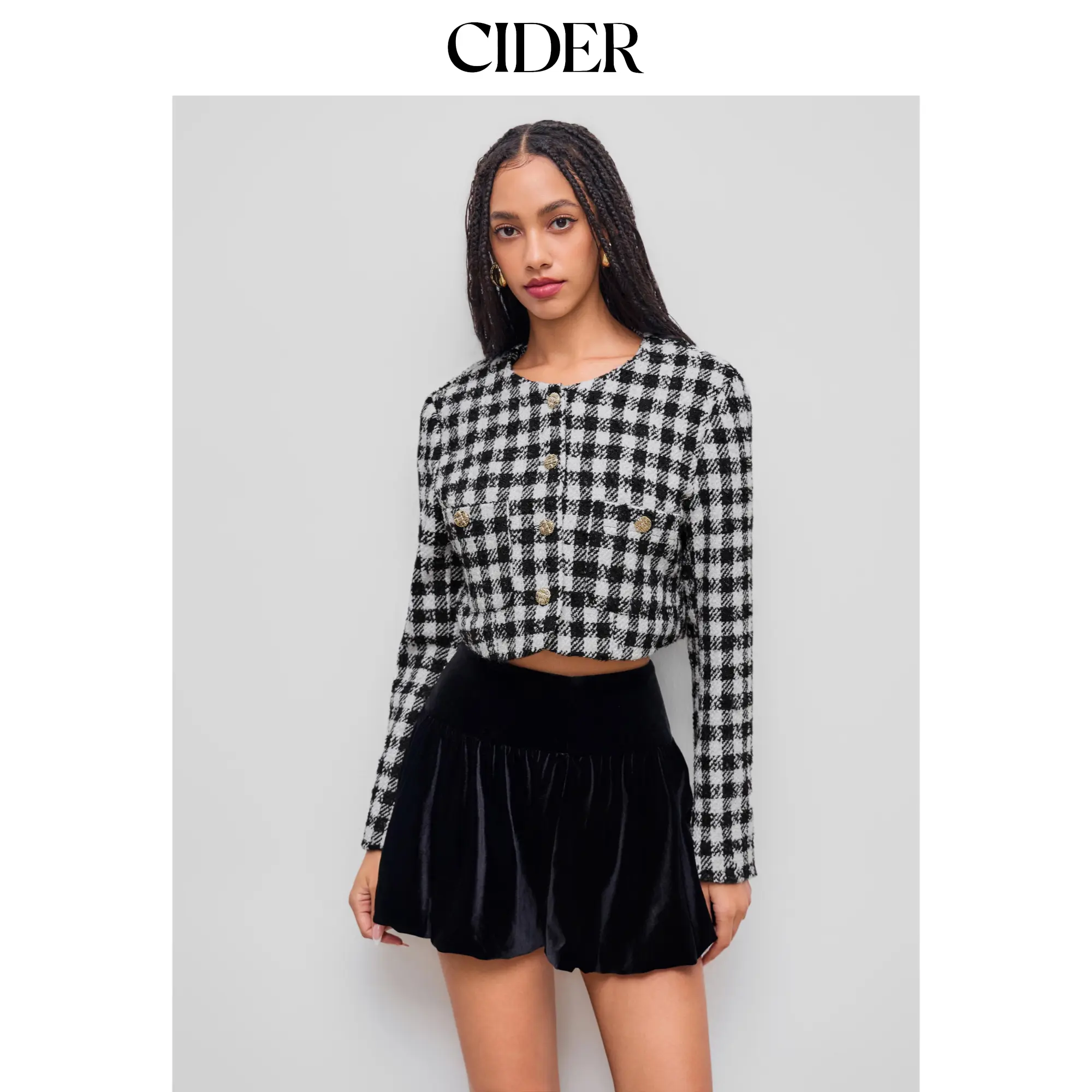 Cider Tweed Check Cropped Jacket SummerFinds