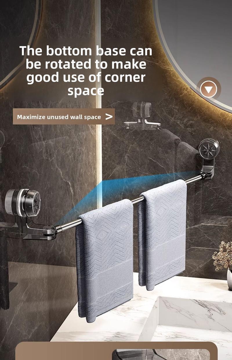 Stainless Steel No-Drill Suction Cup Towel Rack - Adjustable Bathroom Kitchen Storage Organizer