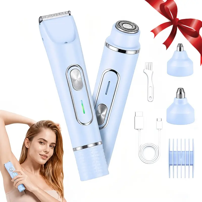 4 in 1 multifunctional ladies  shaver, USB rechargeable, with a long battery life of 90 minutes, ideal for bikini line grooming, nose hair removal, leg shaving and full-body shaving   the perfect gift for women