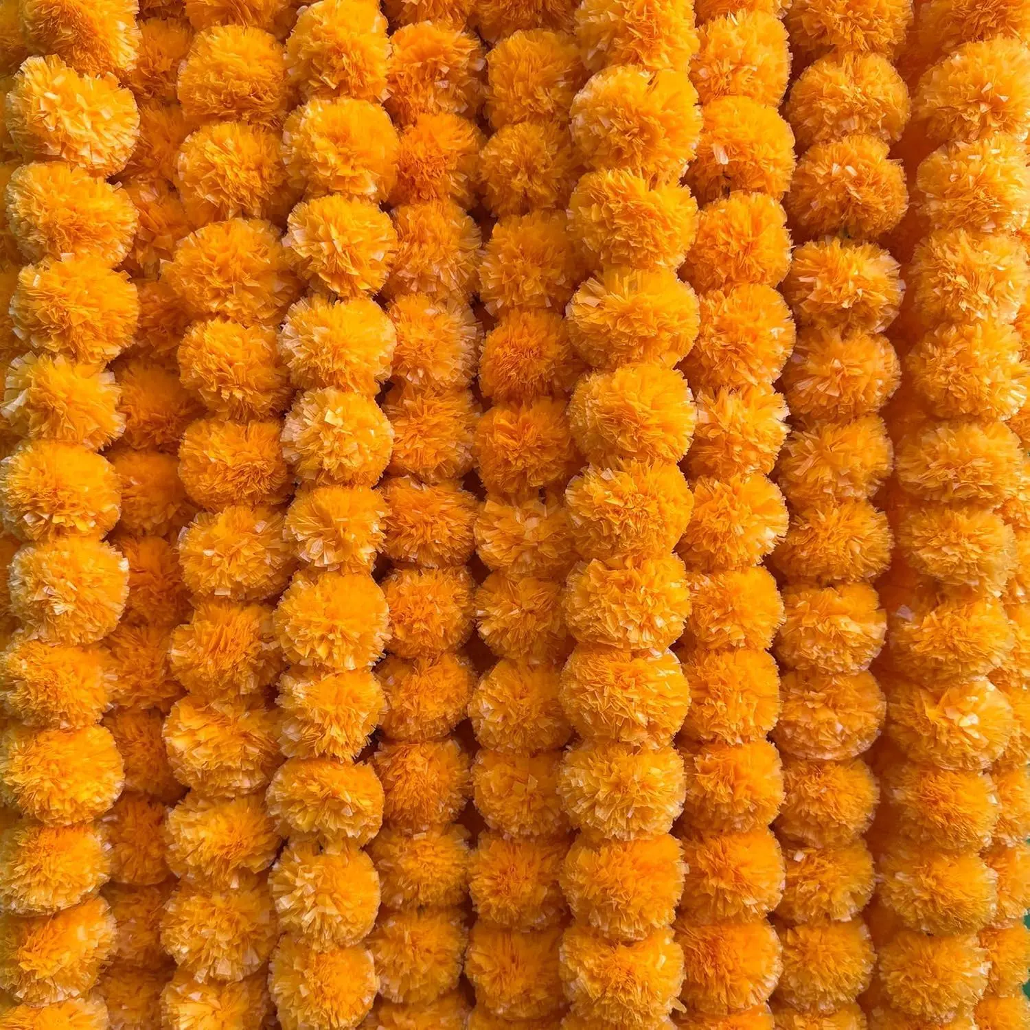 Marigold Garland for Decoration, 5 Pieces, 5 Feet, Diwali Decoartions for Home, Indian Décor, Wedding, Christmas, Dia de Los Muertos, Cempasuchil Flowers