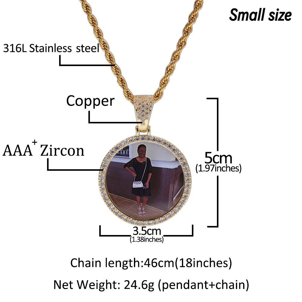 [ICE HUE]18K Gold Vacuum Plated Copper with 5A+ Sri Lanka Zircon Personalized DIY Custom Memory Round Colorful Photo Design Pendant With Necklace Miami Italy Mexico & Micro Inspired for Women & Men Luxury Jewelry,Daily Wear,Fashion,Gift,Chicano,Hip Hop