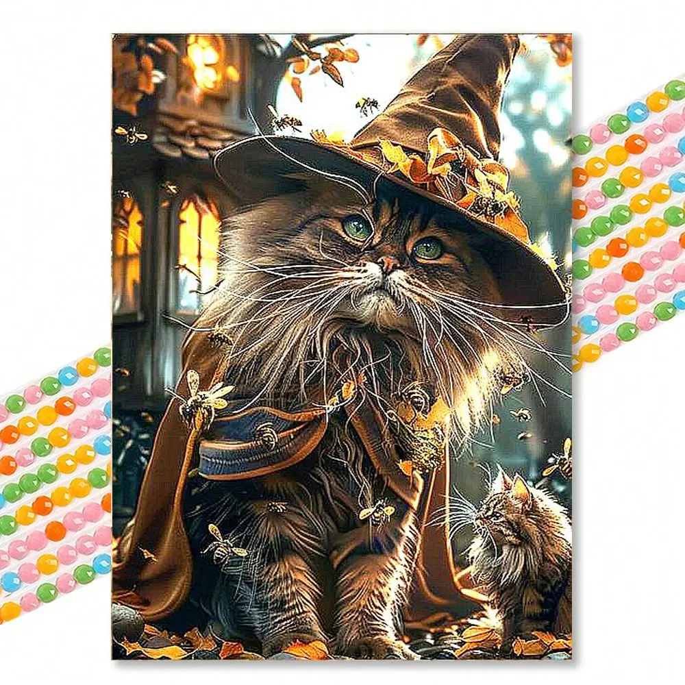 1Pcs 30x40cm Wizard Cat Diamond Painting, Fantasy DIY Mosaic Cross Stitch, Adult Craft Wall Art