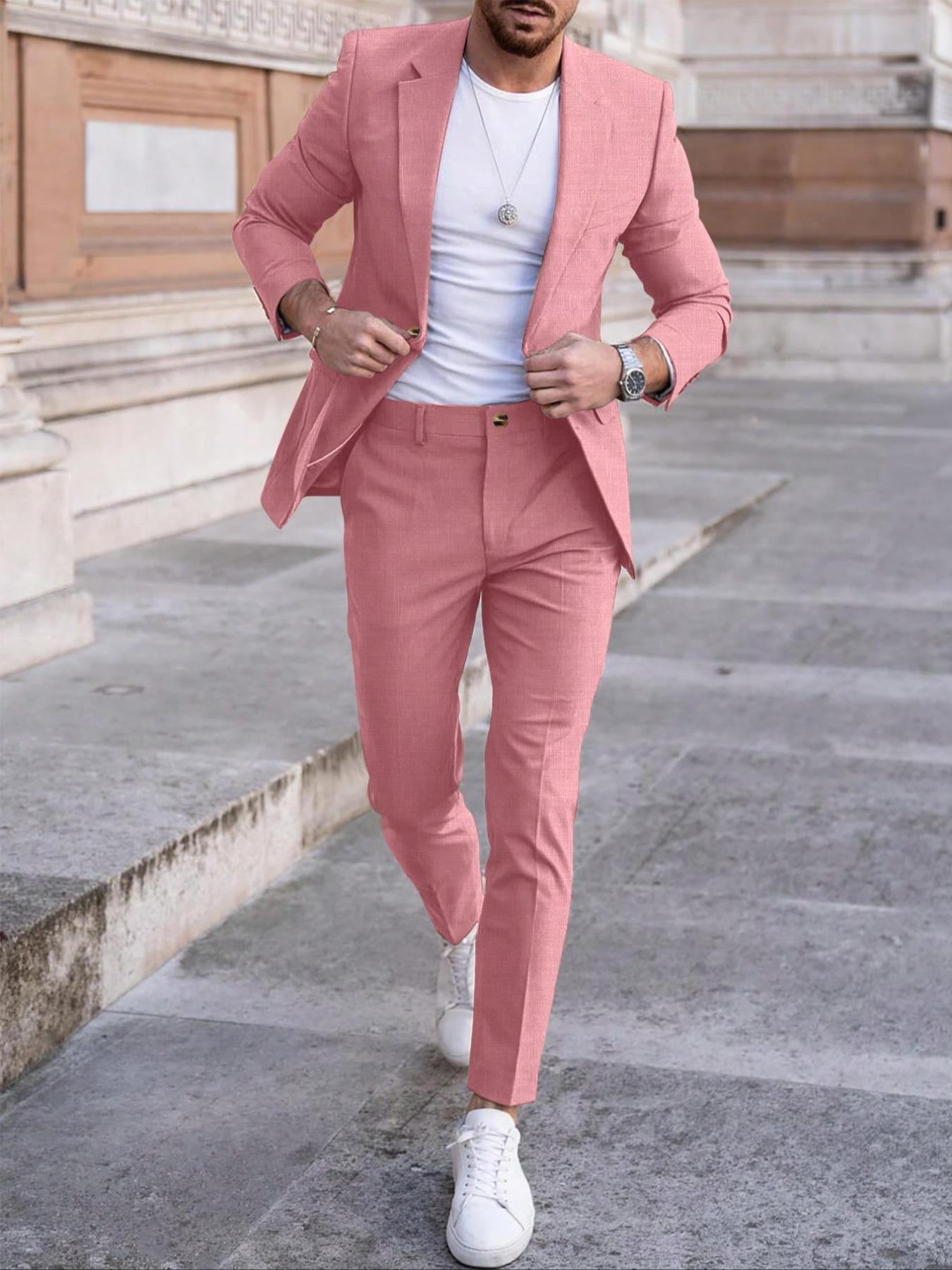 Two-piece Set Men's Solid Color Business Suit Set, Slim Fit Blazer & Pants, Formal  Dress Set for Men, Men's Clothing for All Seasons, Going Out Outfit, Formal  Wear - TikTok Shop