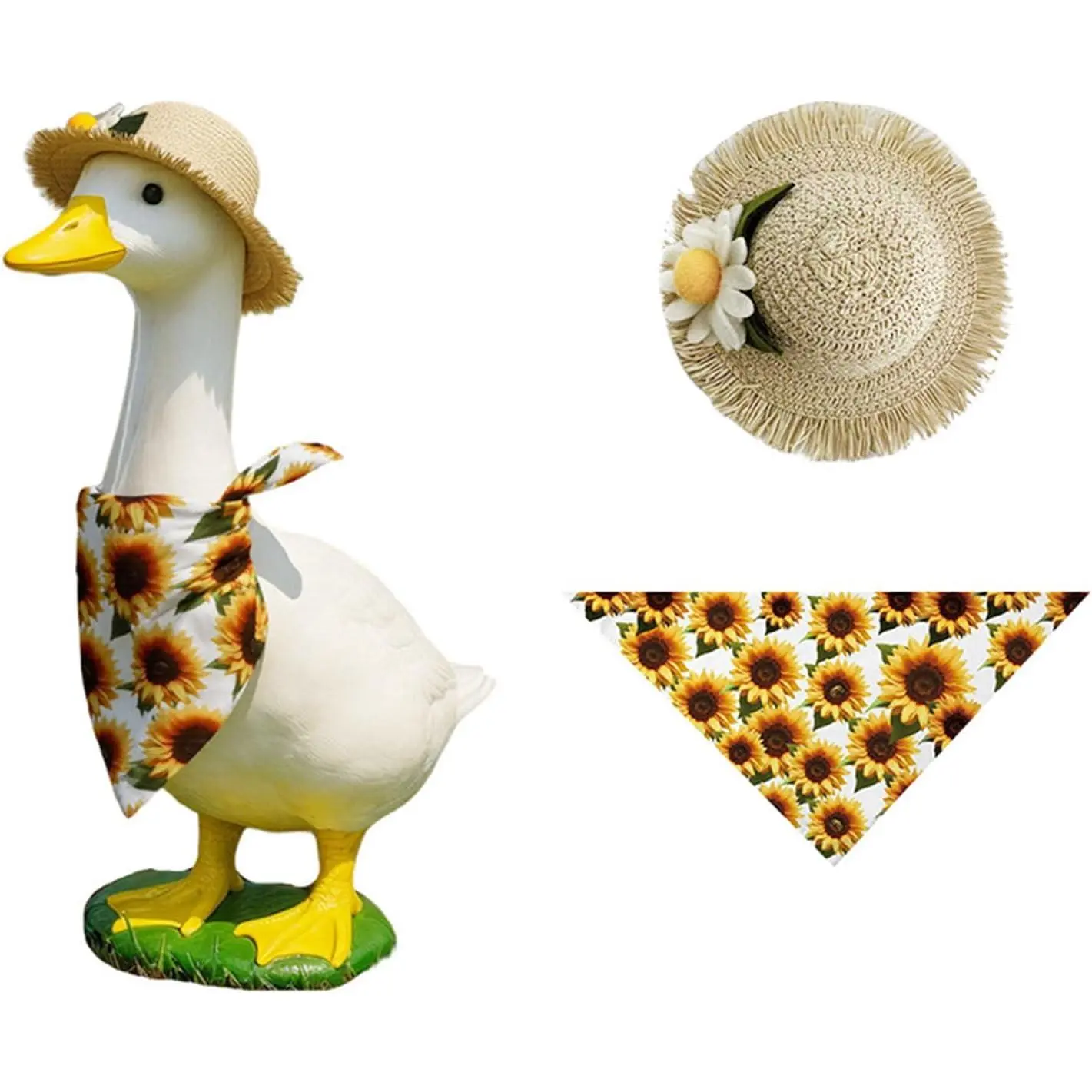 Sunflower Porch Goose Outfits - 2Pcs Spring Goose Outfits for Porch Goose with Sunflower Bonnet & Bandana Bib for 23 Inch Goose, Cheerful Garden Patio Decor for Spread Sunshine All Year