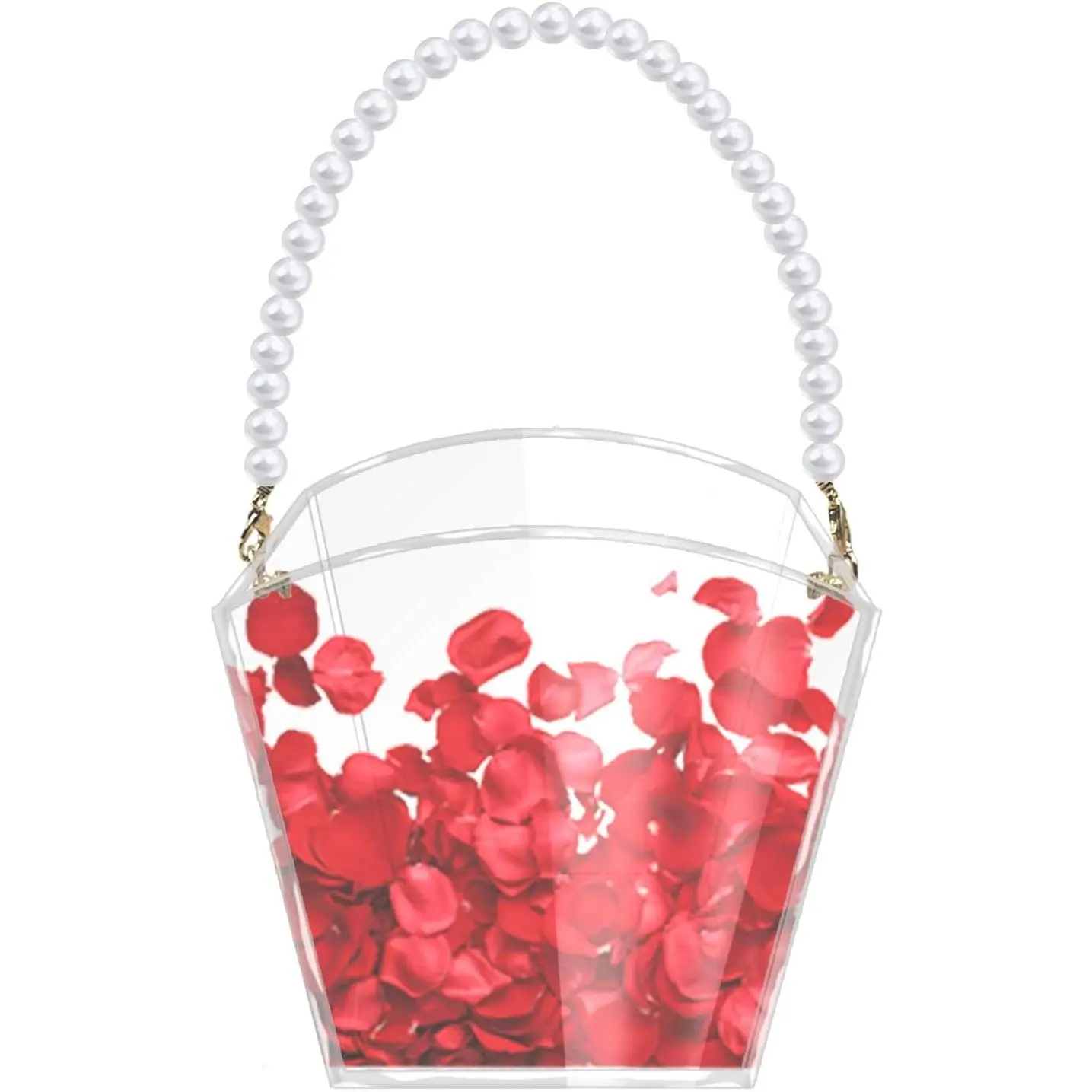 Fan Shape Flower Girl Basket Wedding Petals Basket with Pearl Handle Acrylic Flower Holder for Confetti Wedding Decoration