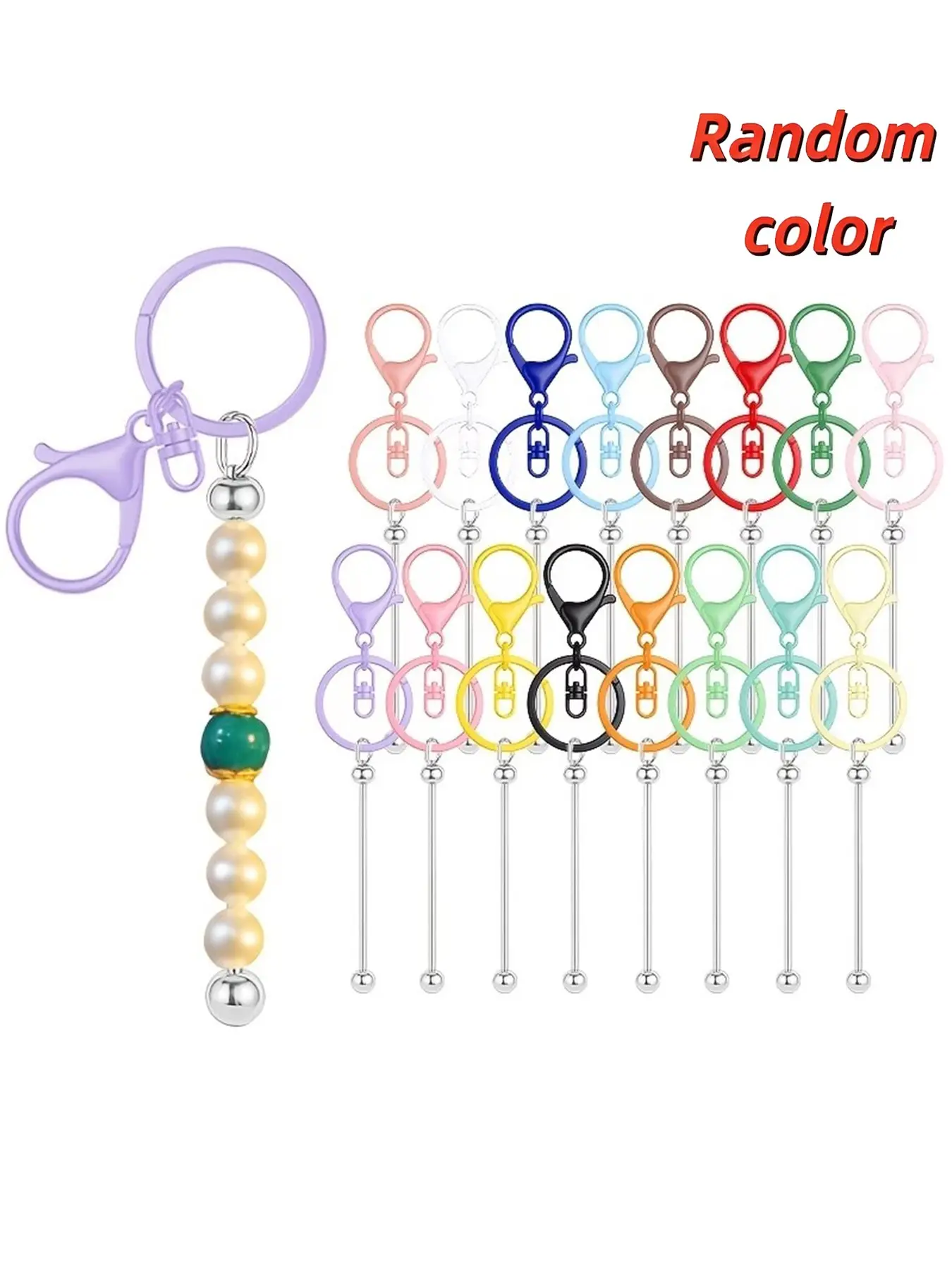16Pcs Loose Beadable Keychain Sticks with Lobster Clasps, Bulk DIY Beaded Keychain Blanks, Handmade Craft Decor Accessories, Blank Key Chains for Custom DIY Gifts, Random Colors, Available for Wholesale