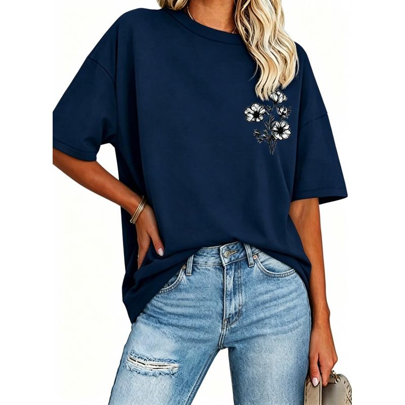100% Cotton,Printed T-shirt Womens Oversized Short Sleeve,T Shirts Trendy Crew Neck Loose Workout Tee,Casual Summer Tops Cotton,Unisex,Basic,versatile