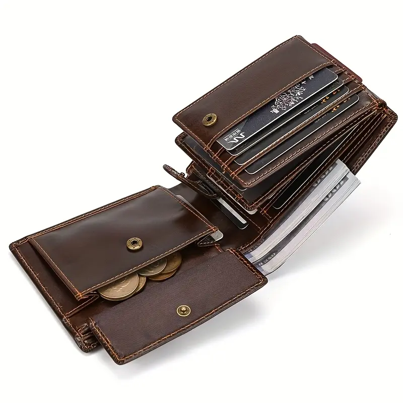 Genuine Leather Short Wallet for Men And Women,Retro Cowhide Horizontal Trifold Wallet,Large Capacity Card Holder Wallet,Coin Purse, Clutch Wallet