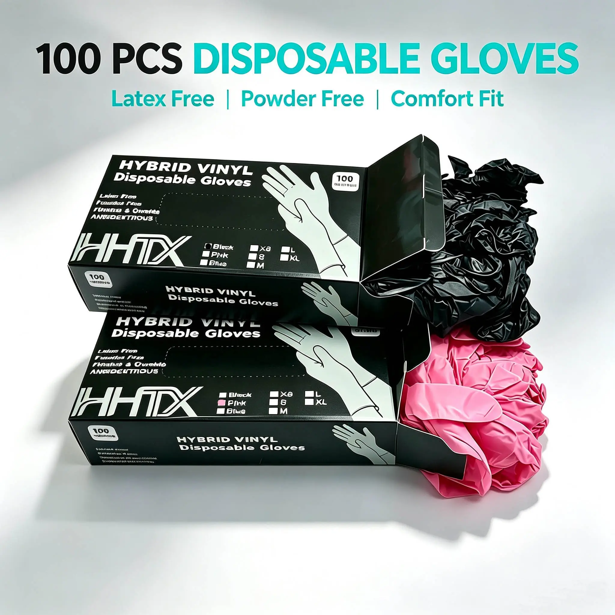 100PCS Black & Pink Disposable PVC Gloves, 4.7 Mil Thick, Powder-Free Household Cleaning Gloves, Ideal for Kitchen Dishwashing