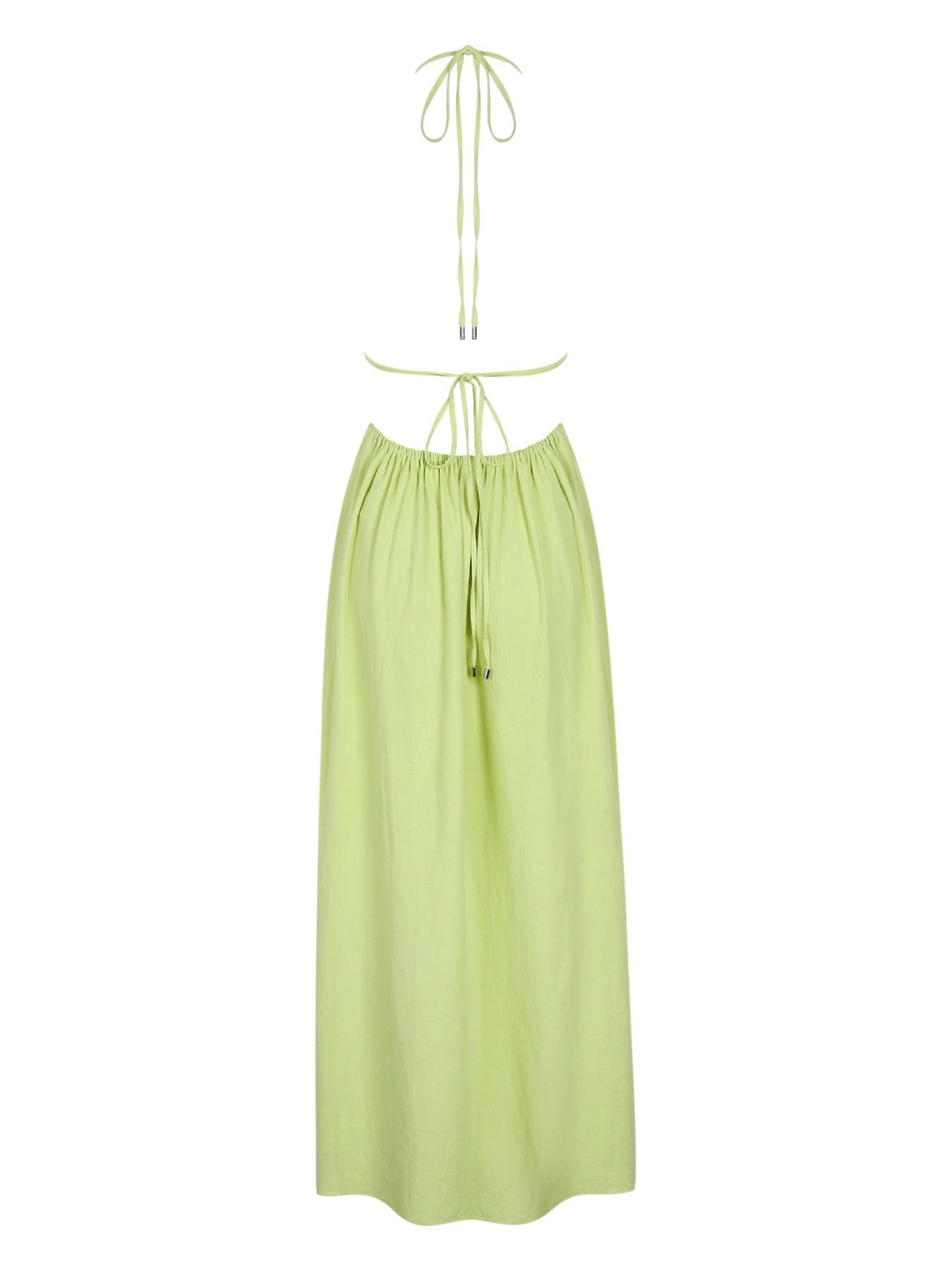 Women's Solid Color Tie Shoulder Backless Long Dress, Sexy Fashion Casual Deep V Neck Sleeveless Dress for Beach Holiday Vacation, Ladies Clothes for Summer, Halter Strap Dress