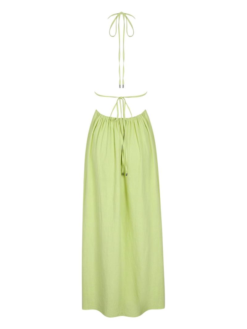 Women's Solid Color Tie Shoulder Backless Long Dress, Sexy Fashion Casual Deep V Neck Sleeveless Dress for Beach Holiday Vacation, Ladies Clothes for Summer, Halter Strap Dress