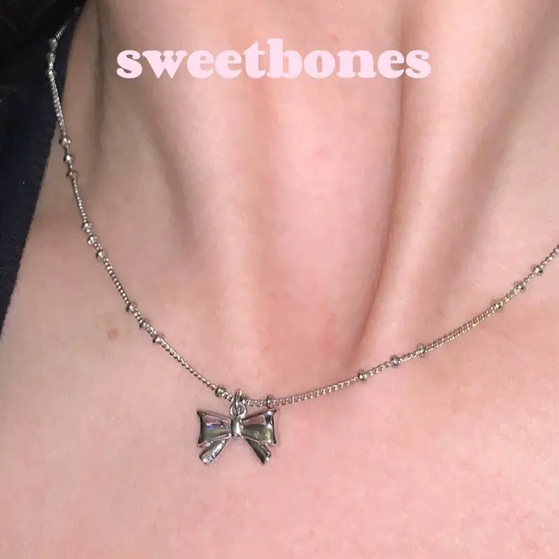 Women's Sweetbones Silver Ballet Bow Necklace with Vintage Ribbon Pendant, Balletcore Coquette Aesthetic Bling Costume Jewelry, Gift-Ready Packaging for Birthday, Best Friend Meaningful Gifts, Women's Fashion, Best Friend Gifts