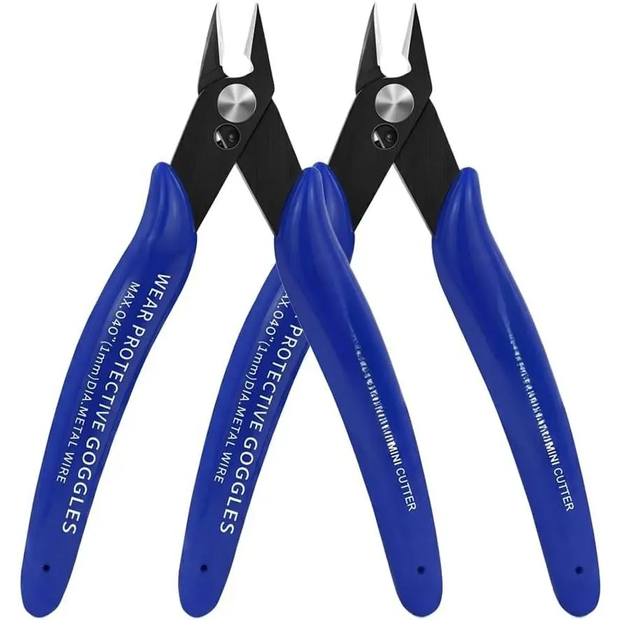 Wire Cutters with Spring, 2 Pack, 5 inch Precision Mini Flush Cutters Bulk, Nippers, Flush  Pliers, Wire Snips, Small Side Cutters for Electronics Crafts -Blue