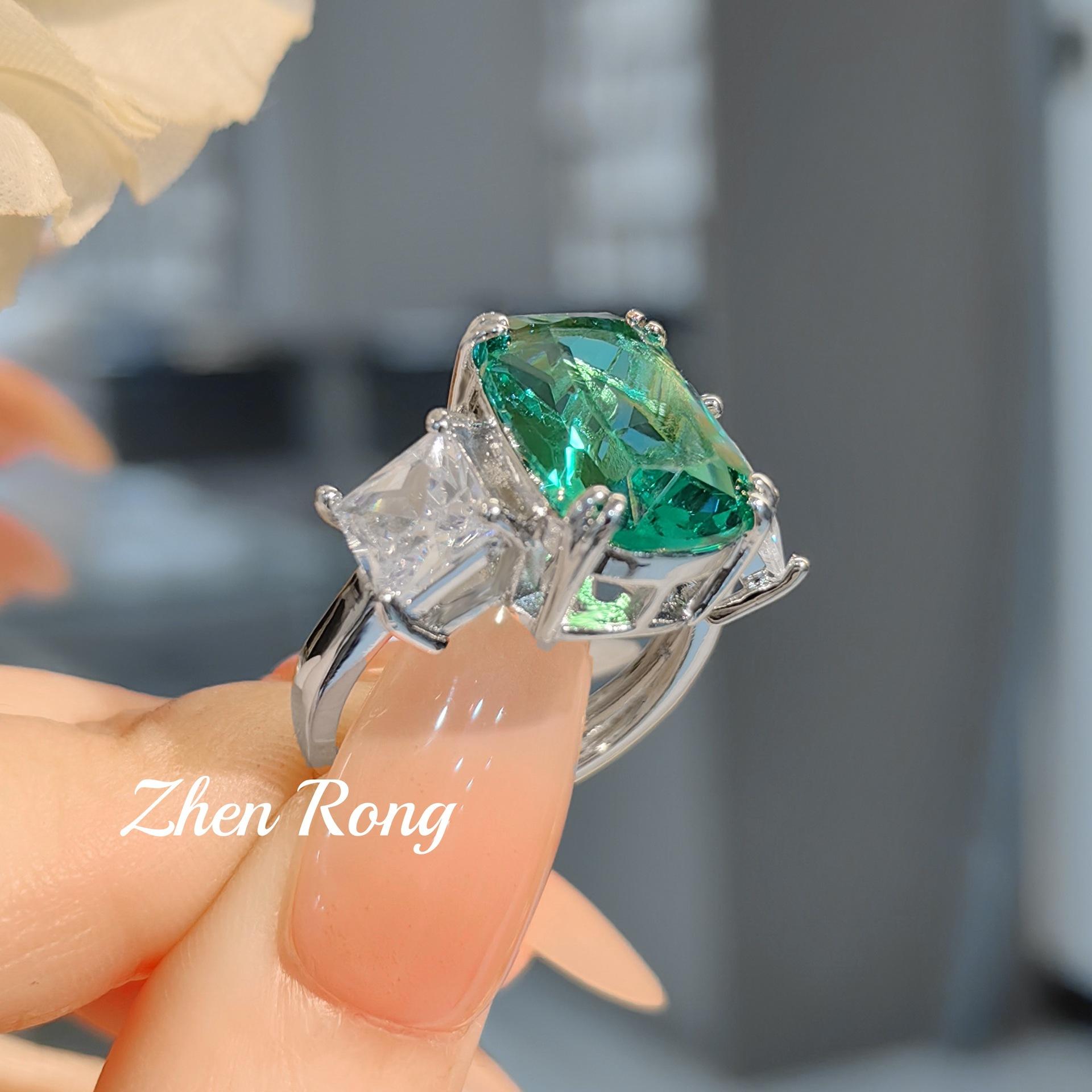 Fashionable and Luxurious Perfume Bottle Pendant, Large Carat Princess Cut Gemstone Earrings, Paraiba Ring, Green Diamond Set for Women