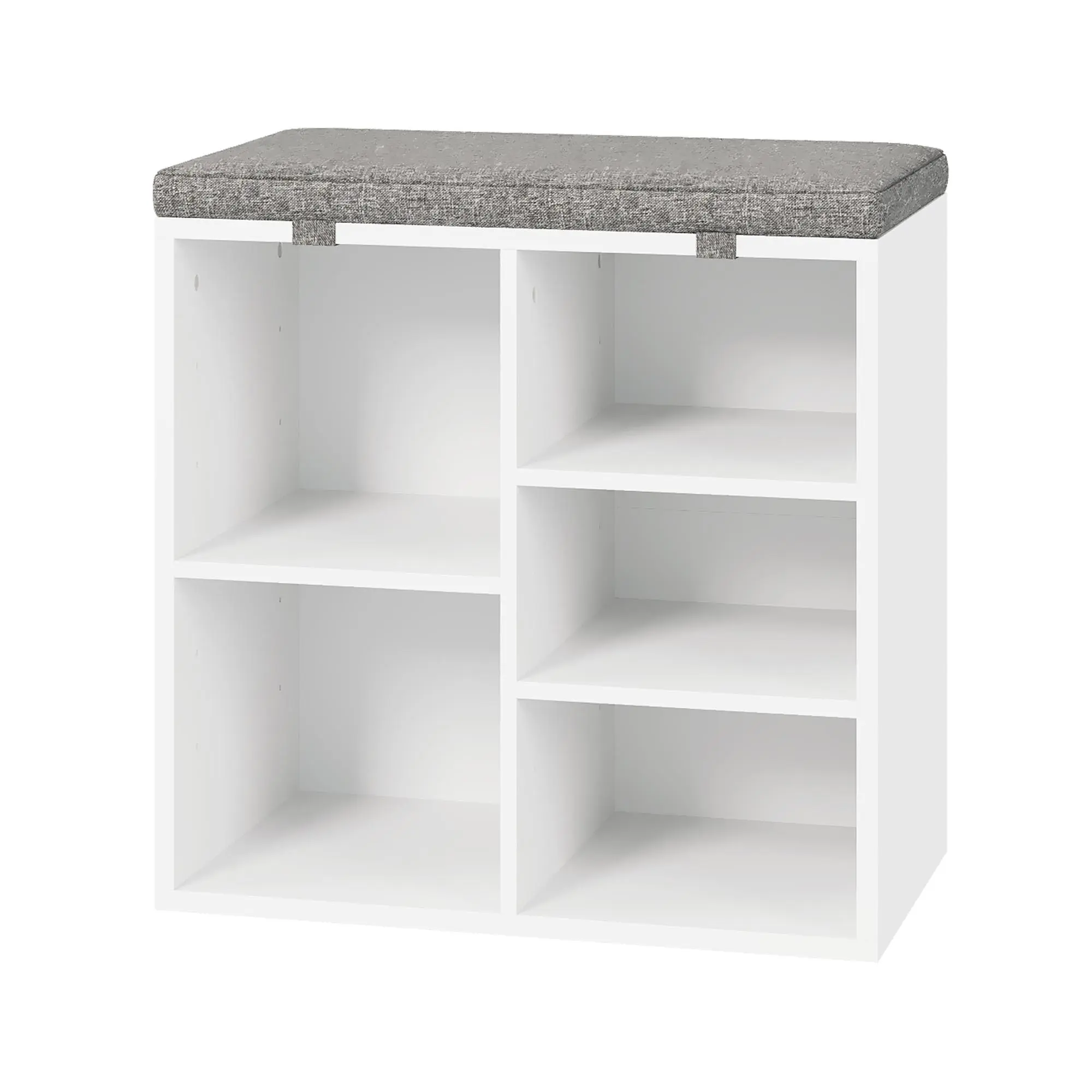 Farmhouse Shoe Storage Bench for Entryway Multifunctional Wooden Shoe Rack Organizer with 5 Adjustable Cubbies Cushioned Seating Cushion Bench Window Seat Chair Shoe Cabinet Footrest for Hallway Closet Living Room Small Space White Gray