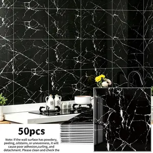 50pcs Self-Adhesive Wall Stickers, Easy Clean & Cut, Ideal for Living Room, Kitchen, Bedroom, Office Decor, Home Renovation, Marble Pattern Wallpaper