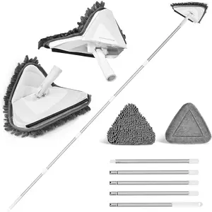 Wall Mop with Long Handle 80 inches, Upgraded 180? Collapsible Baseboard Cleaner Tool with , Ceiling Duster with 1 Microfiber and 1 Chenille Pad for Cleaning Window, Cabinet (White)