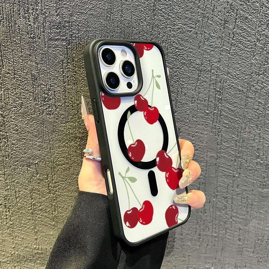 Phone case for iPhone 16 Pro Max 15 Plus 14 13 12 11 XS Max XR X Cherry Pattern Non-Yellowing Transparent Anti-Scratch Shockproof Pocket-Friendly Durable MagSafe Case with Charging Cellphone Cover Gift