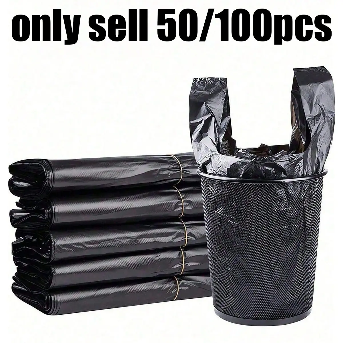 50/100 Plastic T-Shirt Shopping Bags, Large Kitchen Trash Bags, Vegetable Bags for Groceries, Fruits, Snacks, Supermarket, Restaurant, Home Storage