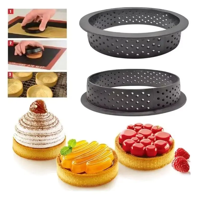 5PCS DIY Tart Ring Mold Cake tools French Dessert Bakeware Cutter Round Shape Decorating Tool Perforated Mousse Circle