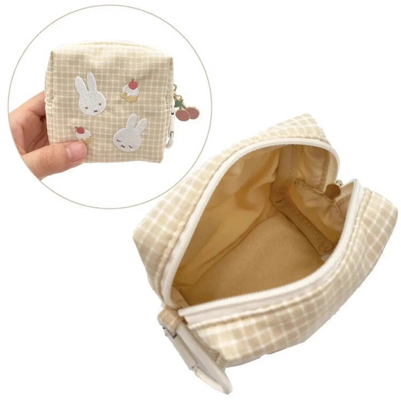 Kawaii Anime Miffy Rabbit Makeup Bag Cartoon Cute Embroidered Hand-held Tofu Bag Loose Change Lipstick Storage Mini Small Bag