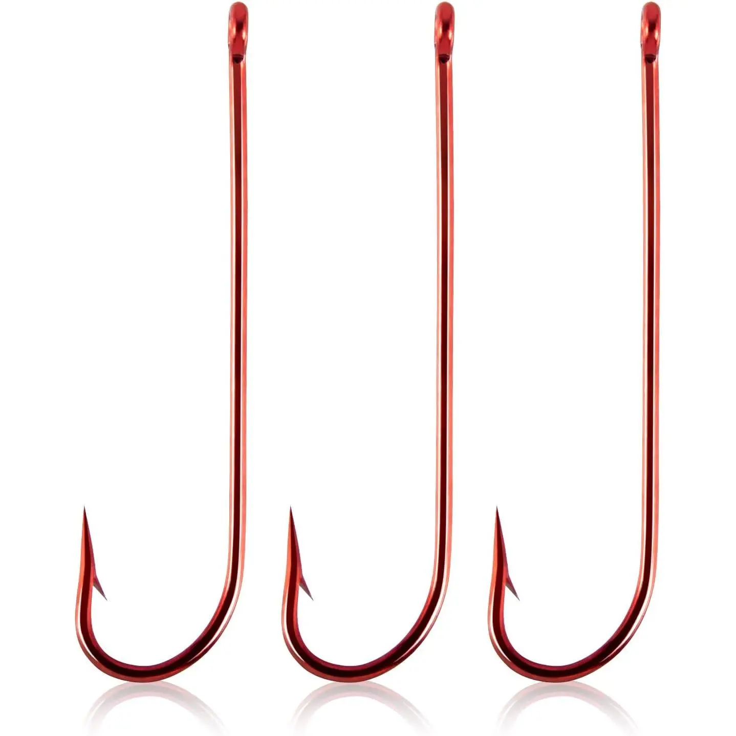 100 Pack Aberdeen Hooks Red Freshwater Fishing Hooks Extra Long Shank Light Wire Offset Bass Crappie Bream Panfish Bluegill