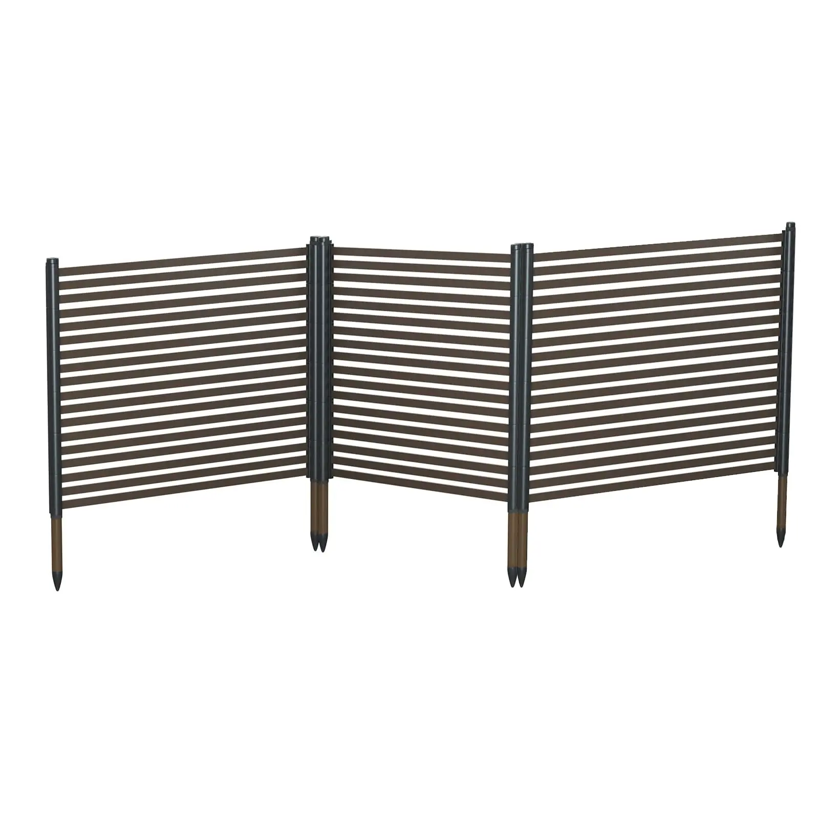 3-Panel PE and Iron Garden Fence – No-Dig Outdoor Privacy Screen, Rustproof Decorative Barrier, Brown
