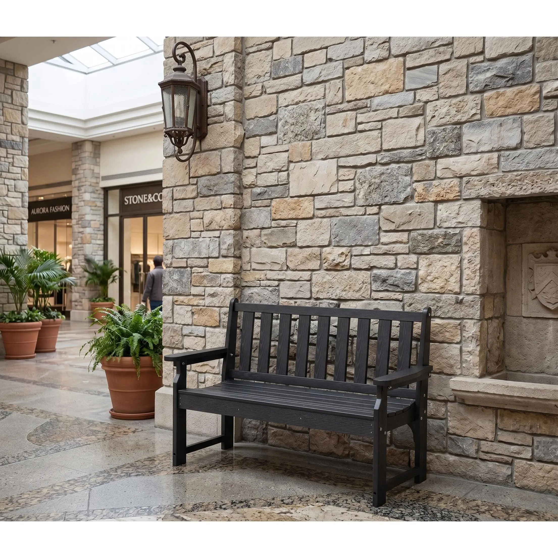 GARVEE All-Weather Outdoor Bench, 2-Person Poly Lumber Garden Bench with 800lb Capacity,Black