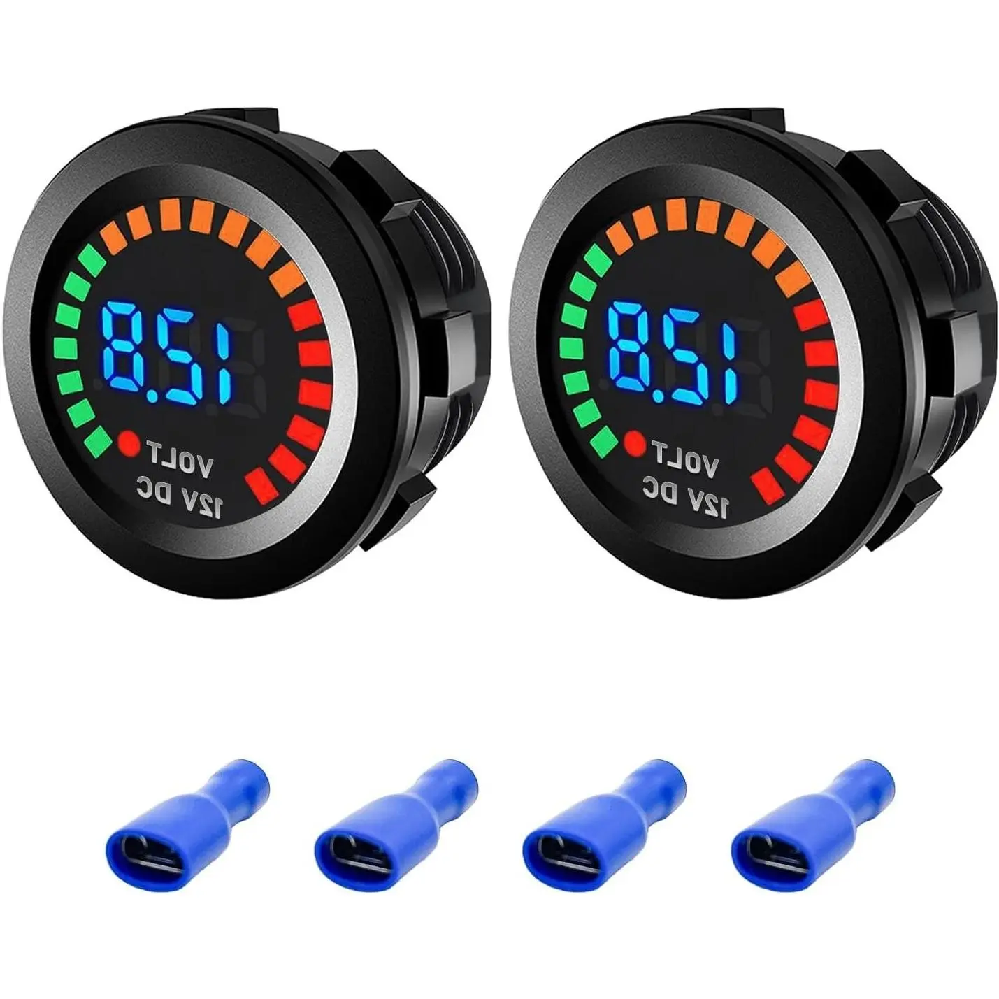 2-Pack Waterproof DC 12V LED Digital Display Voltmeter, Universal Round Panel Voltage Gauge with Terminals for Car Motorcycle Boat Battery Tester