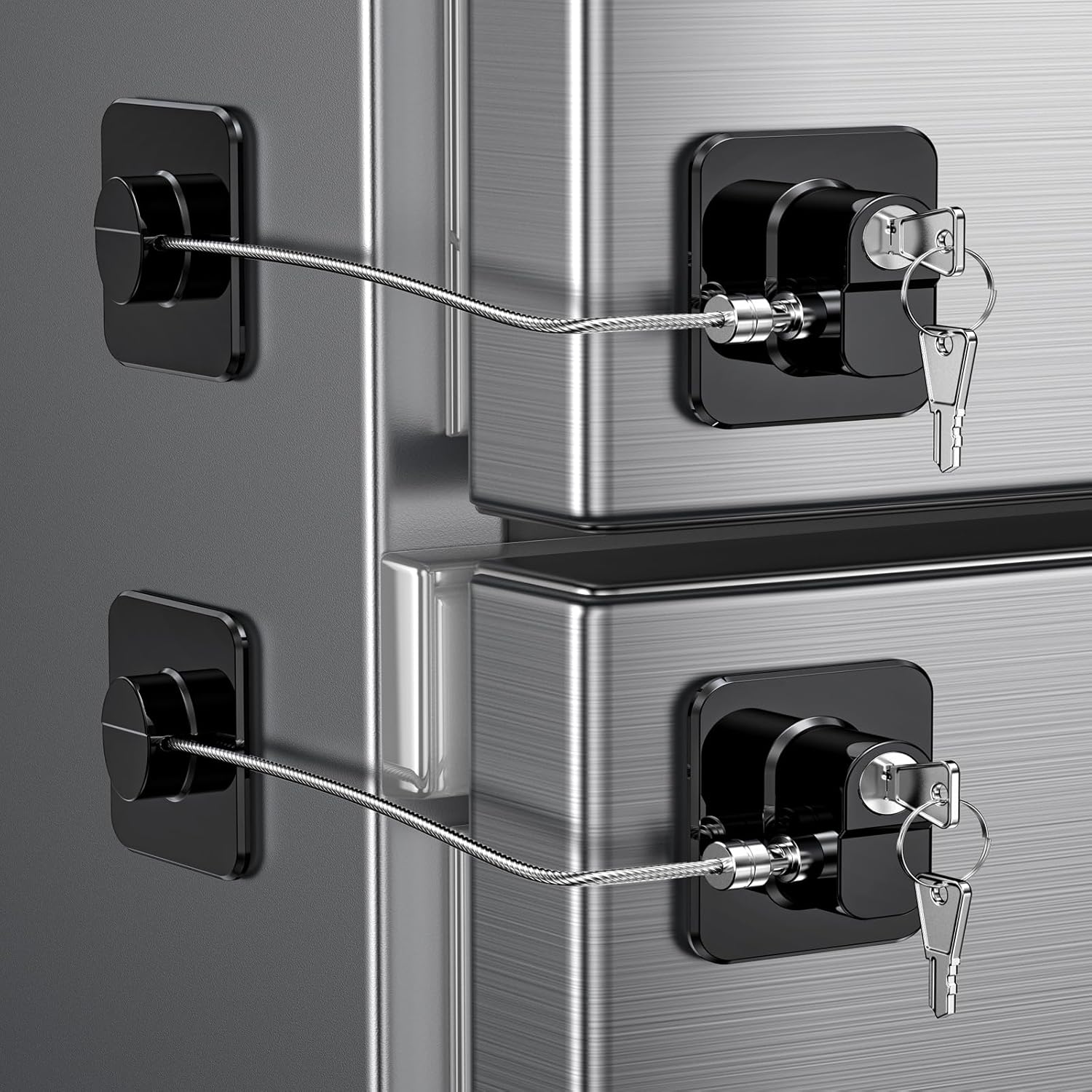 Upgraded Refrigerator Lock, 2 Pack Fridge Locks Freezer Lock with Keys, Secure Home Child Safety Locks, Adhesive Window Restrictor Lock,