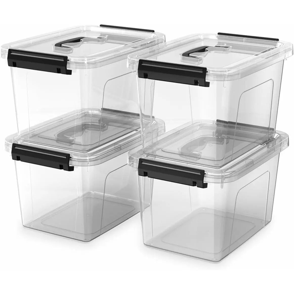 4 Pack Plastic Storage Bins with  and Handle, Clear Plastic Latching Box for Storage, Stackable Storage Containers for Organizing, 5 Quart