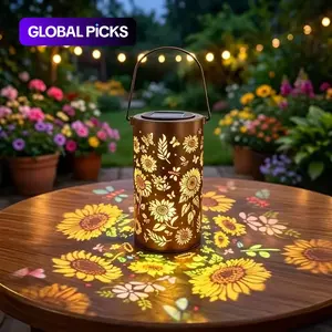 Outdoor waterproof colorful solar lanterns, Solar illuminated lanterns, sunflower glow solar garden lights, LED sunflower solar metal hanging lights with dragonfly shadow patterns, suitable for patio, yard, porch and lawn decoration #GLOBAL PICKS