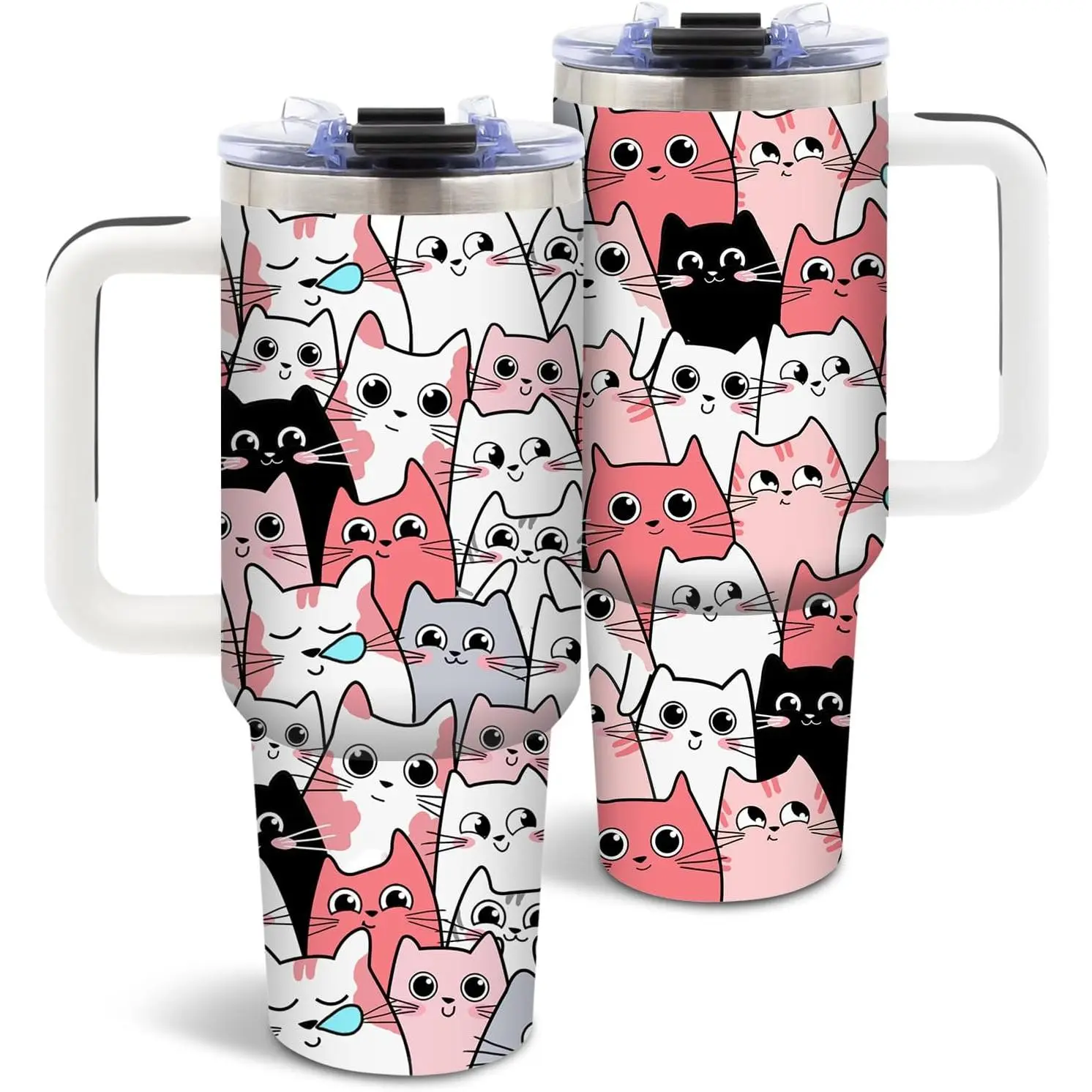 Cat Tumbler 40oz, Insulated Pink Cat Cup Gifts for Women Girls | Funny Cats Tumbler Leakproof, Cats Water Bottle for Gym Office Travel, Mothers Day Birthday Gifts for Cats Lovers, 1 Pack
