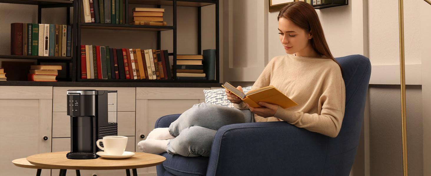 Kismile Single Serve Coffee Maker, 2 in 1 Pod Coffee Maker for K-Cup & Ground, 6 to 14oz Brew Sizes, 40oz Removable Water Reservoir, LCD Screen, Self-Cleaning, Black