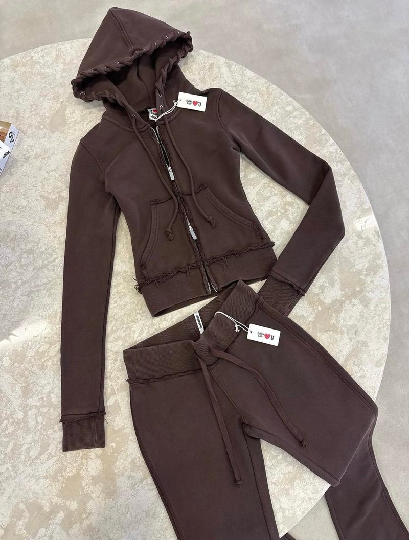 Women's Contrast Waist Knitted Hoodie and Slim Fit Bell Bottom Pants Set Stylish Casual Athleisure Outfit with Stretchy Design Comfortable and Trendy Sportswear Set for Daily Wear