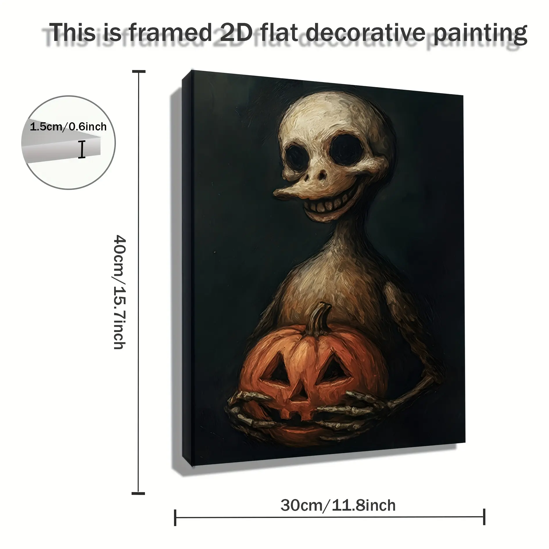 2D Print, 1 Piece Gothic Wall Art Print of Horror Skull and Pumpkin Lantern - Vintage Halloween and Autumn Decoration, Spooky Pumpkin Painting for Bedroom, Living Room, Kitchen - Framed Canvas Poster, Perfect Holiday Gift, 2D Print