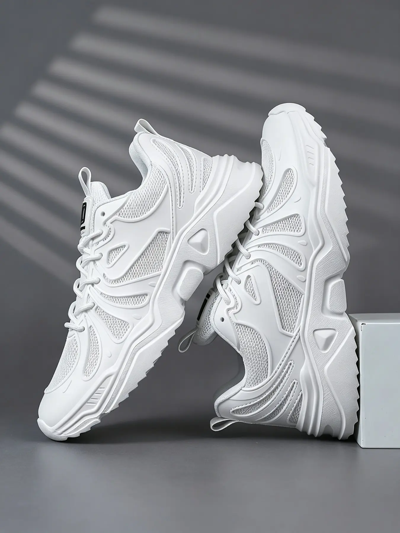 Men's Breathable Mesh Dad Shoes, Tpu Patchwork, Thick Sole, Invisible Height Increase, Anti-Slip, Sporty, All Seasons, Unisex