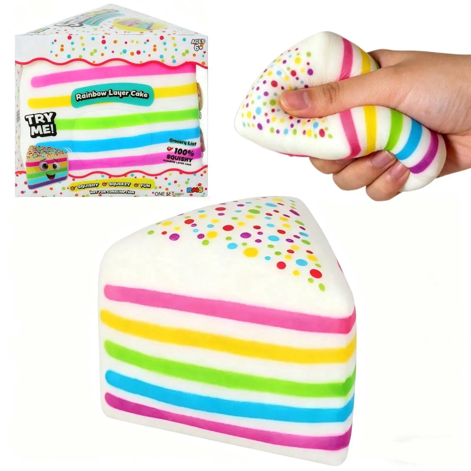 VIRAL Rainbow Layer Cake Squishy - 5 Inch Ultra-Soft Slow Rising Jumbo Squishy Cake Squeeze Toy, Stress Relief Toy for Adults, Focus & Relaxation