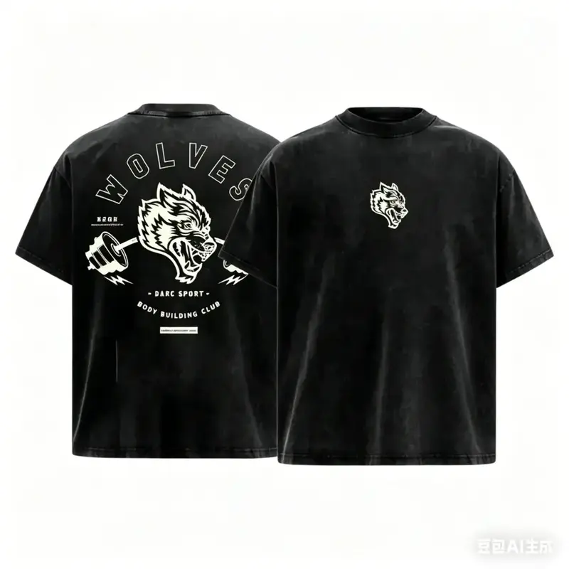 Darc Sport Wolves Bodybuilding Club Vintage Washed Oversized Tee |     California Gym Apparel |     Heavyweight Cotton |     Perfect for Weightlifting & Street Style