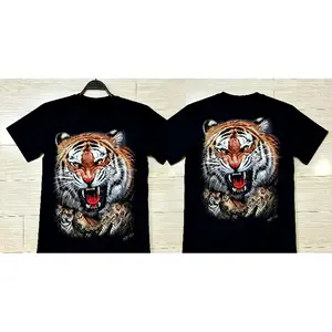 Men's Roaring Tiger Graphic T-Shirt, Soft Cotton Retro Streetwear Top, Casual Menswear with Short Sleeves & Round Neck