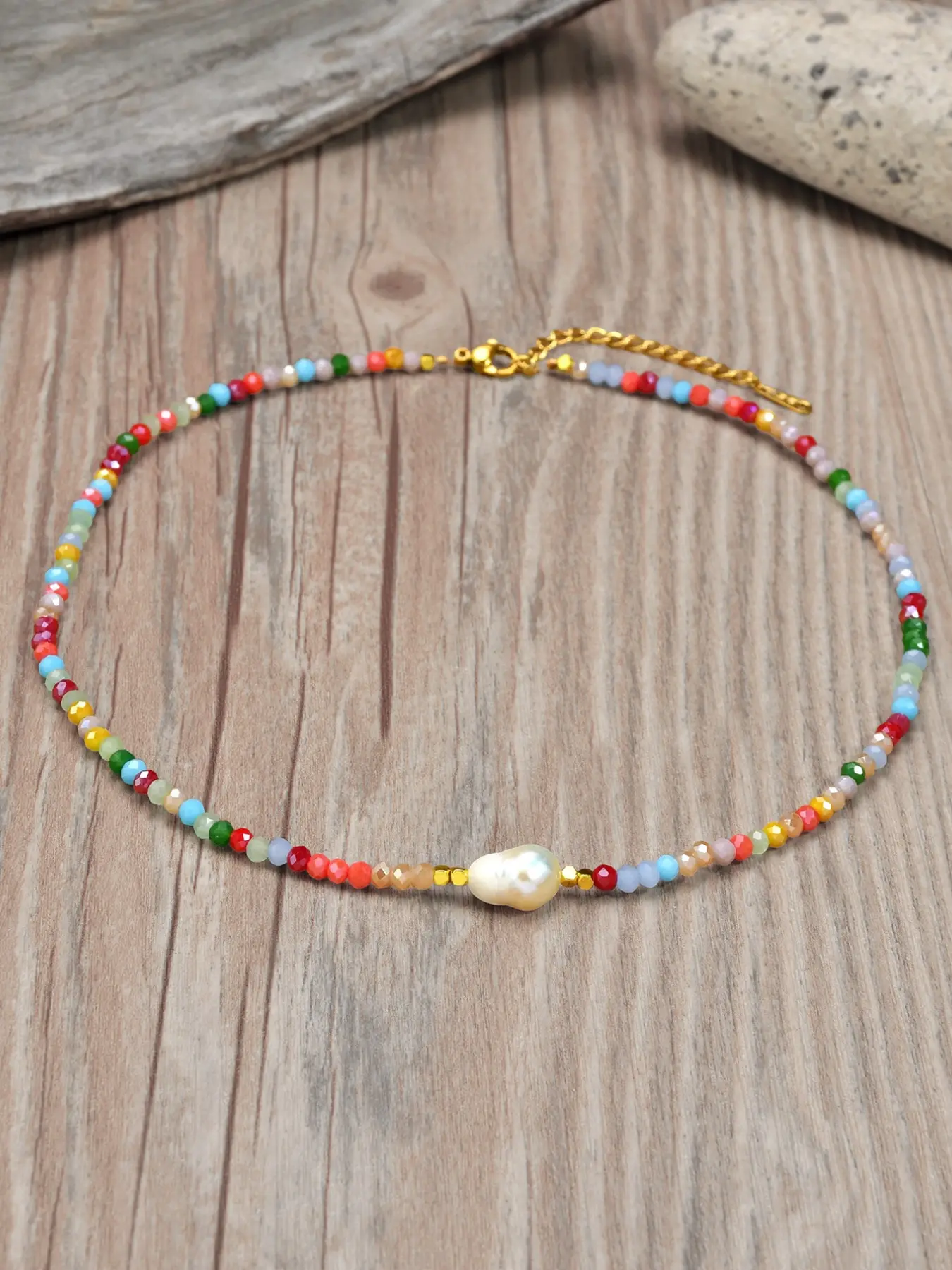 Boho Baroque Freshwater Pearl Necklace, Fashion Colorful Artificial Crystal Choker, Women's Party Holiday Gift, Elegant Jewelry Accessory