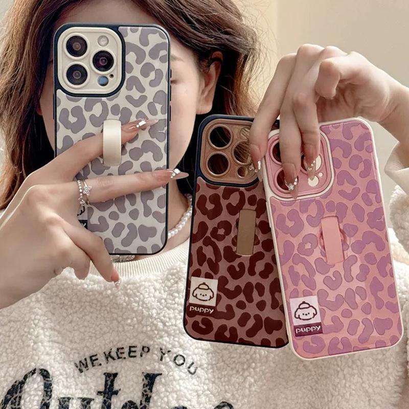 Fashion Leopard Pattern Phone Case with Ring Holder, Shockproof Phone Protective Cover, Phone Accessories Compatible with iPhone 17 16 15 14 13 12 11 Pro Max, Casing
