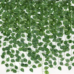 24 Pack Artificial Pothos Vines for Wall Decor, Artificial Ivy Greenery Garland Fake Vines Hanging Plants Room Backdrop, Faux Green Leaves for Home Bedroom Wall Decoration