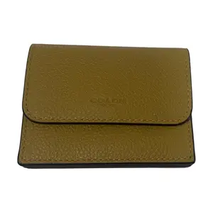 Coach Leather Card Holder for Women with Floral Logo Snap Closure in Deep Yellow