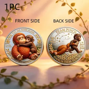 1pc Punch Monkey Partner Commemorative Coin, Alloy 3D Relief, Friendship Design, Emotional Support Gift, Home Office Decor, Collectible Ornament