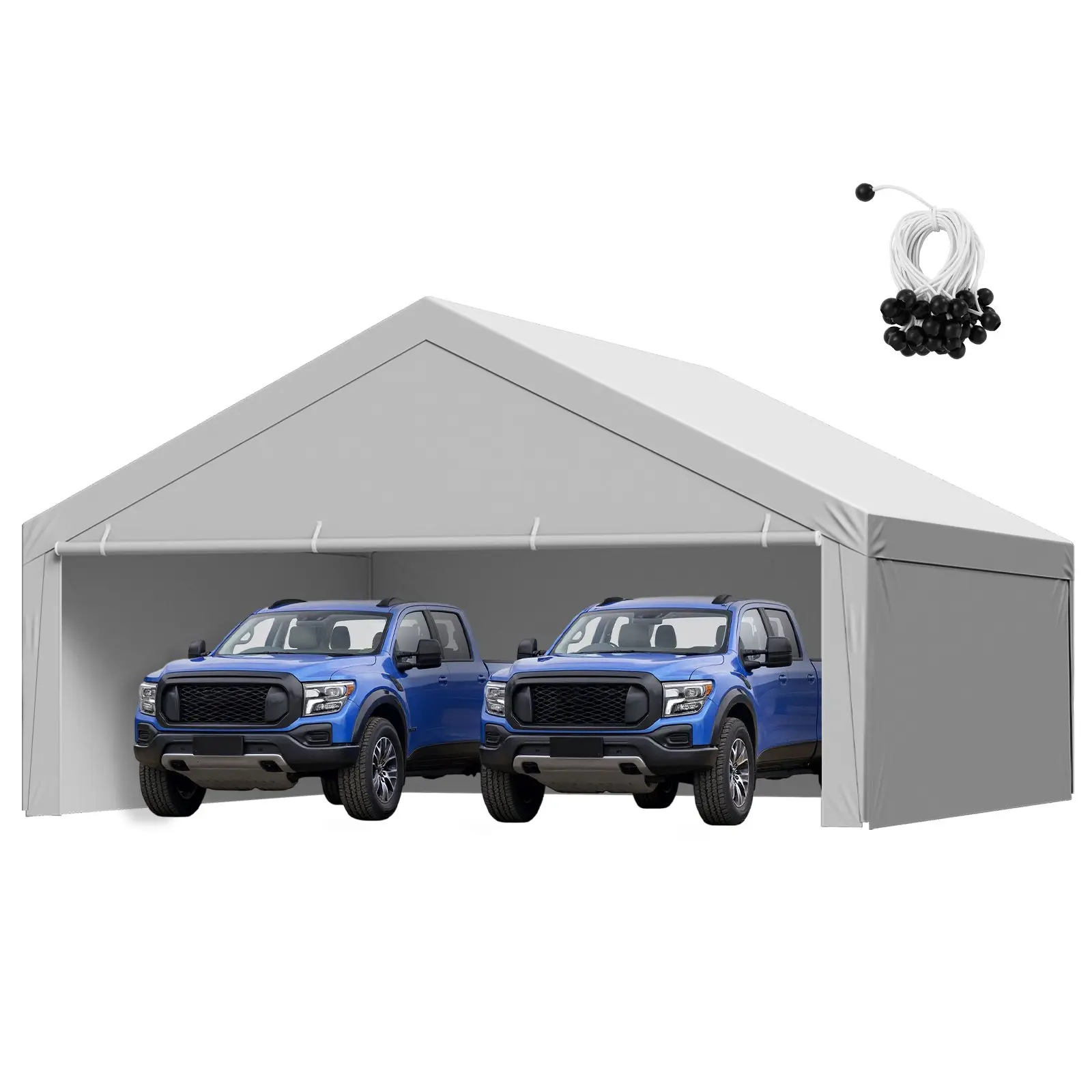 VEVOR Aluminum Carport Replacement Canopy, 20x20 ft Portable Garage Tent Top Tarp with Sidewalls, UV-Resistant Waterproof Heavy-Duty Shelter for Outdoor Activities/Farms, 45.19 lbs, 6.09 * 6.09 * 3.53 M, Frame Not Included, Grey, 20 X 20 Ft