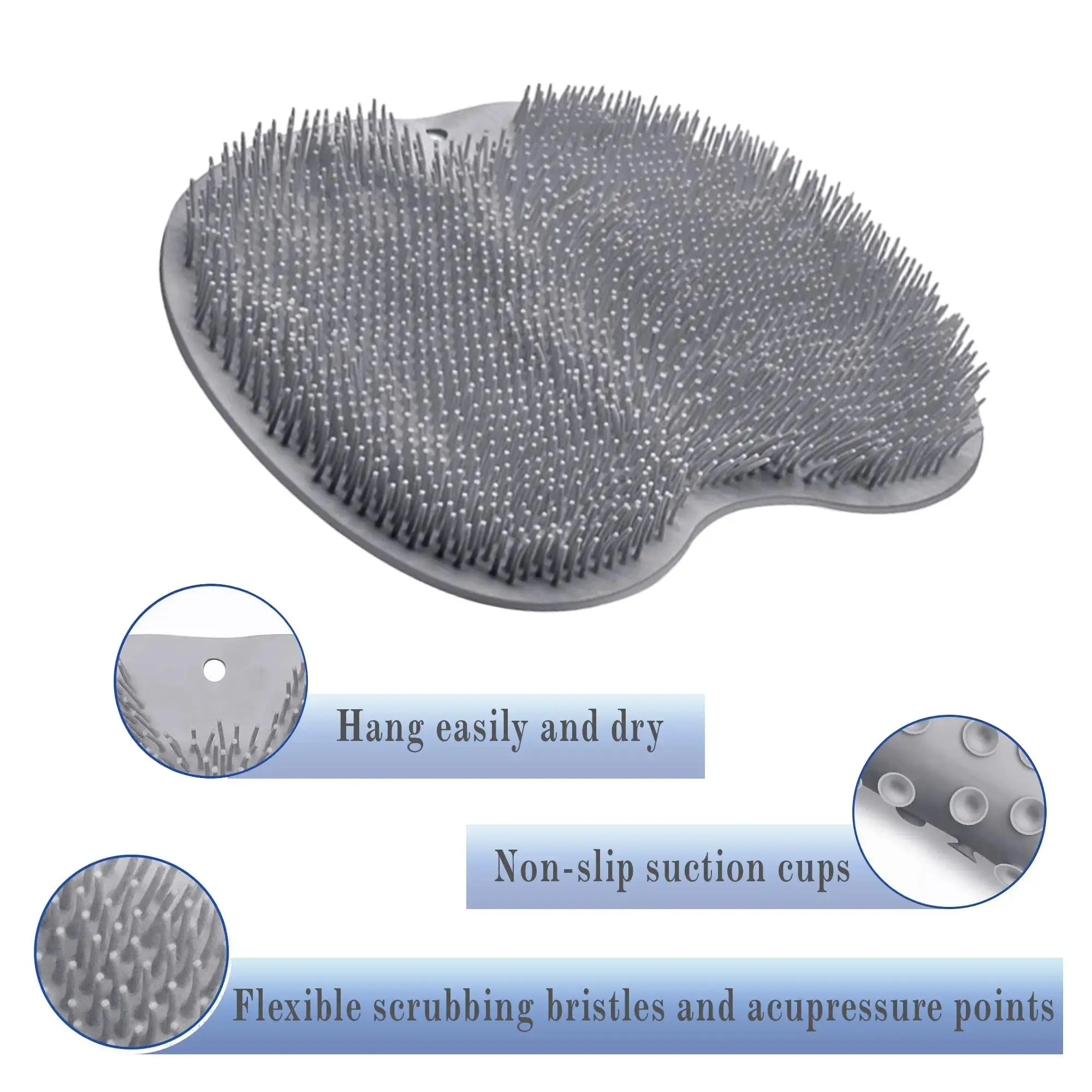 2pcs Silicone Shower Foot Scrubber Mat, Wall-Mounted Suction Cups, Back & Feet Cleaning Pad, Bathroom Accessories, Natural Sponge, Practical, Body Care Tool
