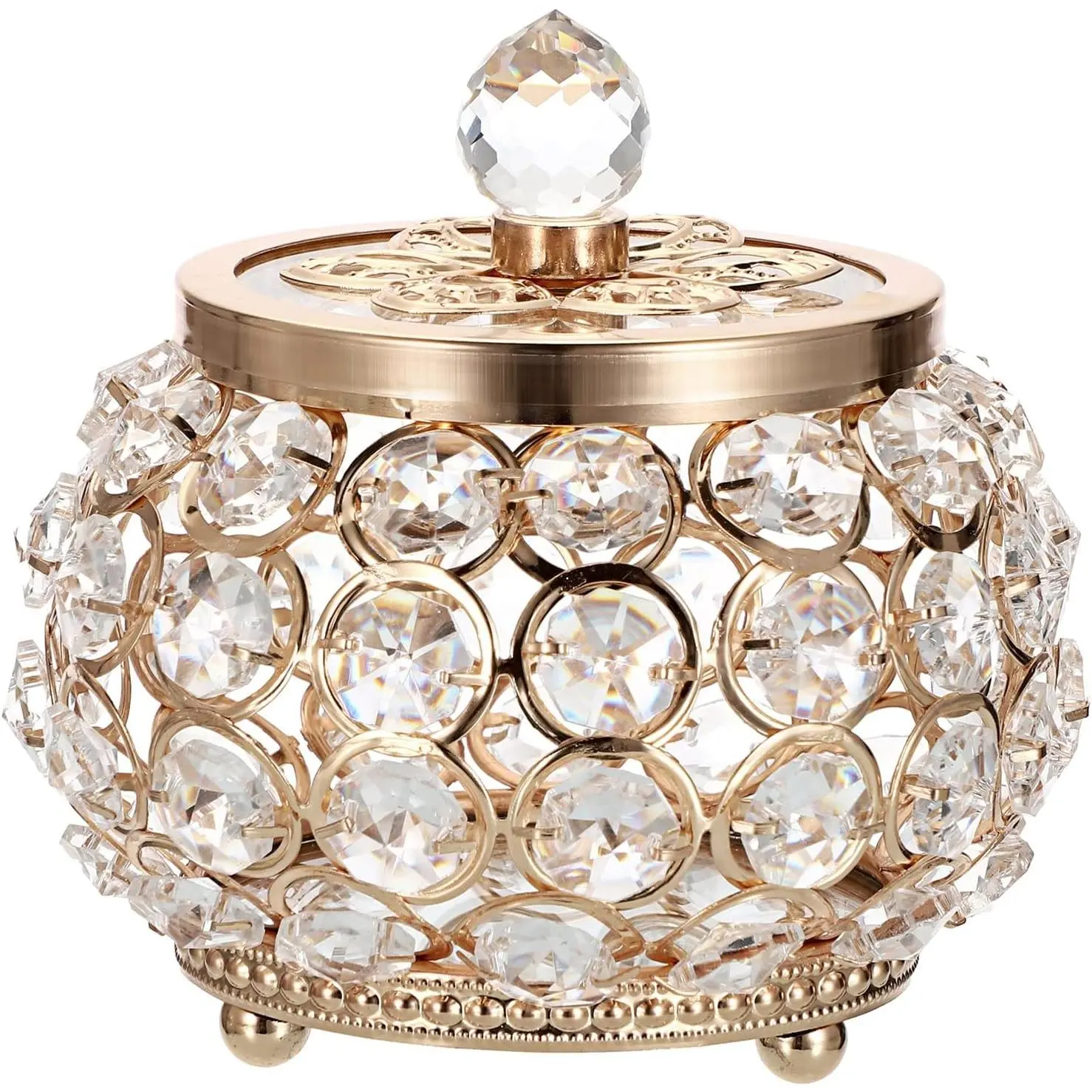Crystal Jewelry Box with Glass Lid Small Trinket Organizer Mirrored Treasure Box Ring Holder Earrings Necklace Storage Box Keepsake Gift Box for Home Dresser Decor, Gold