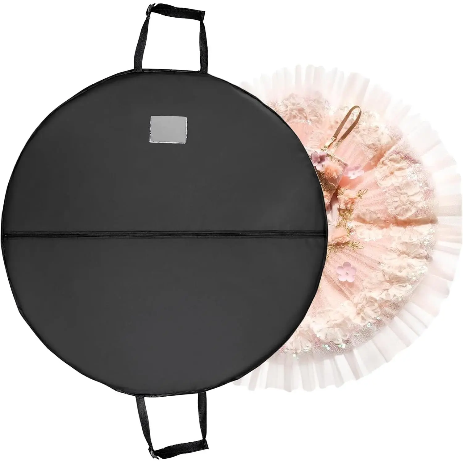 40 Inch Tutu Garment Bag, Black Pancake Dance Bag for Dance Costume Skirt Travel, Storage, Foldable Round Ballet Bags with Inner Straps and Full Zipper